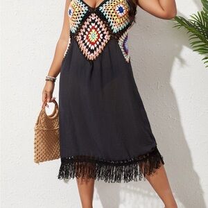 SHEIN Multicolor Crochet Fringe Swim Cover-Up